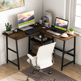 L Shaped Corner Computer Desk with Storage Shelves-Brown