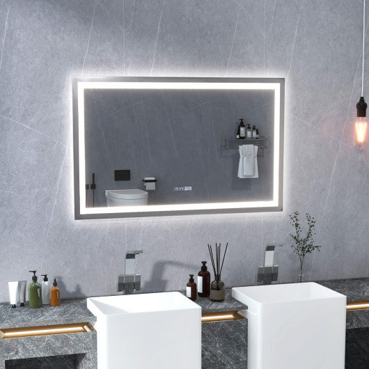 LED Bathroom Mirror Wall Mounted Rectangle Mirror with 3-Color Dimmable Lights-L