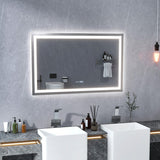 LED Bathroom Mirror Wall Mounted Rectangle Mirror with 3-Color Dimmable Lights-L