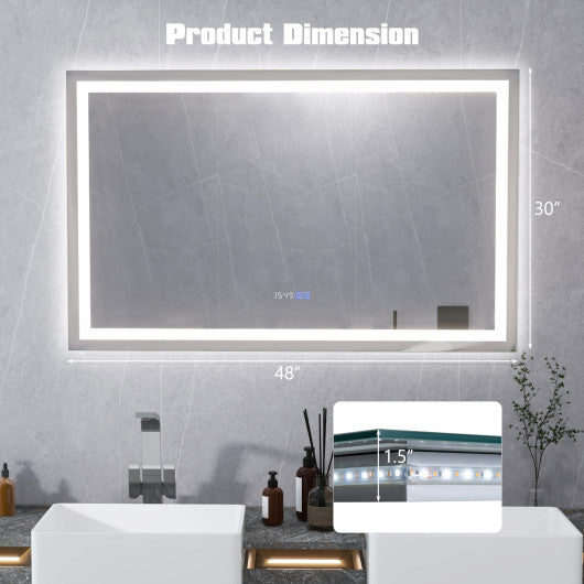 LED Bathroom Mirror Wall Mounted Rectangle Mirror with 3-Color Dimmable Lights-L