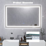 LED Bathroom Mirror Wall Mounted Rectangle Mirror with 3-Color Dimmable Lights-L