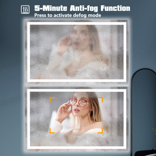 LED Bathroom Mirror Wall Mounted Rectangle Mirror with 3-Color Dimmable Lights-L