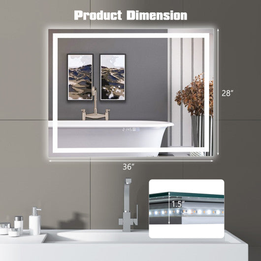 LED Bathroom Mirror Wall Mounted Rectangle Mirror with 3-Color Dimmable Lights-M