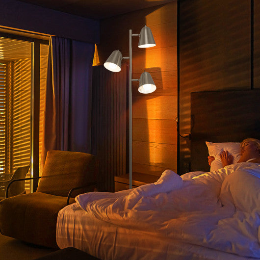 64 Inch 3-Light LED Floor Lamp Reading Light for Living Room Bedroom-Silver