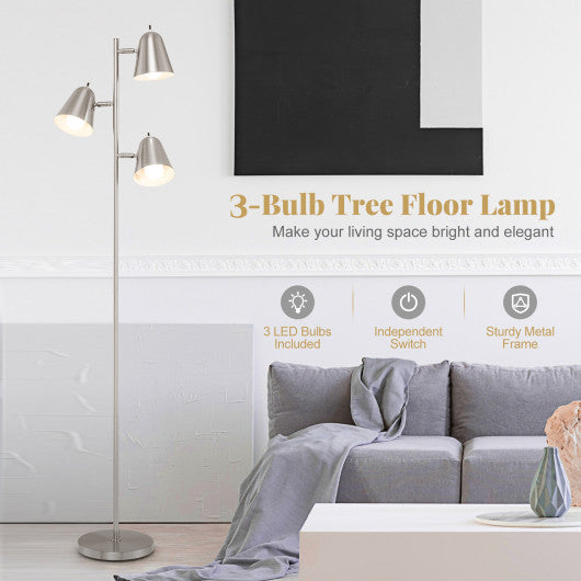 64 Inch 3-Light LED Floor Lamp Reading Light for Living Room Bedroom-Silver