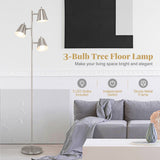 64 Inch 3-Light LED Floor Lamp Reading Light for Living Room Bedroom-Silver