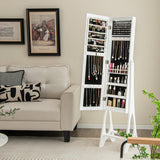 Freestanding Jewelry Cabinet Armoire Organizer with Bevel Edge Mirror-White
