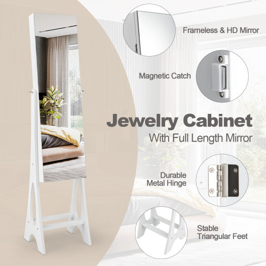 Freestanding Jewelry Cabinet Armoire Organizer with Bevel Edge Mirror-White
