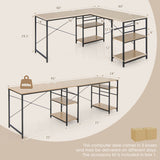 L Shaped Computer Desk with 4 Storage Shelves and Cable Holes-Natural