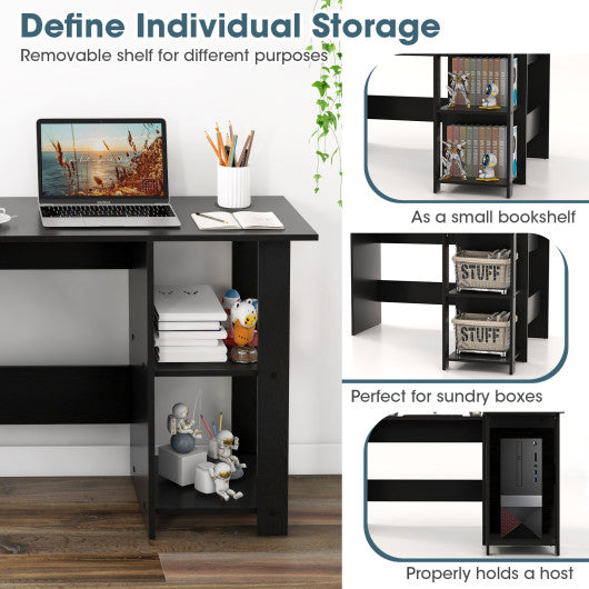 Modern L-Shaped Computer Desk with Shelves-Black