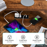 L-shaped Computer Desk with Power Outlet and Monitor Stand-Rustic Brown