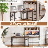 L-shaped Desk with Power Outlet Hutch-Rustic Brown