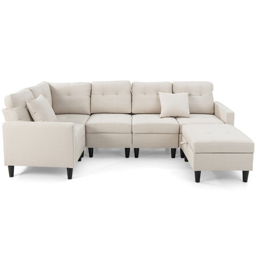 L-shaped Sectional Corner Sofa Set with Storage Ottoman-Beige