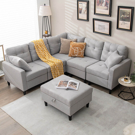 L-shaped Sectional Corner Sofa Set with Storage Ottoman-Gray