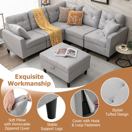 L-shaped Sectional Corner Sofa Set with Storage Ottoman-Gray