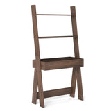 Ladder Shelf Desk Bookcase with Countertop  Drawer and 2 Shelves-Walnut