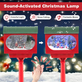 59 Inch Christmas Street Lamp with Sound-Activated Snow Globe Lantern-Red