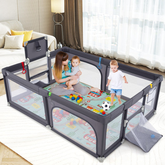 Large Baby Playpen with Mat and Ocean Balls-Dark gray