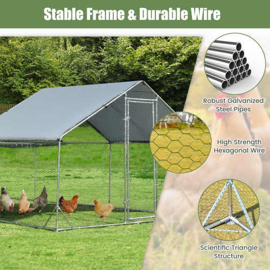 Large Metal Chicken Coop with Waterproof and Sun-proof Cover