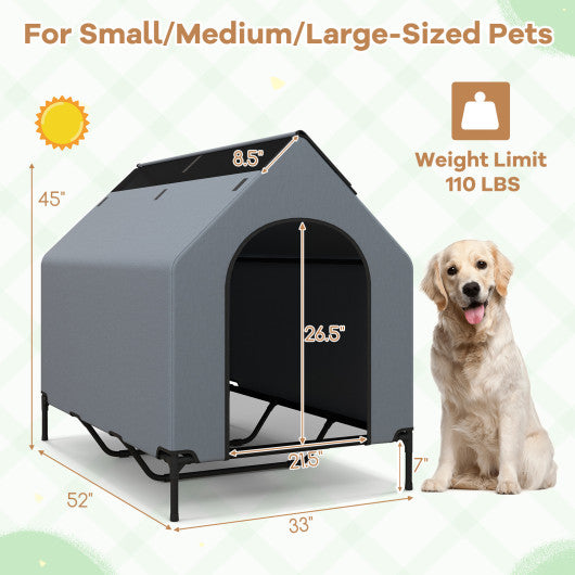 Large/Middle/Small Outdoor Elevated Pet House with Ventilated Windows-L