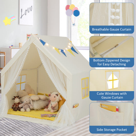 48 x 42 x 50 Inch Large Play Tent with Washable Cotton Mat Holiday Birthday Gift for Kids-Beige