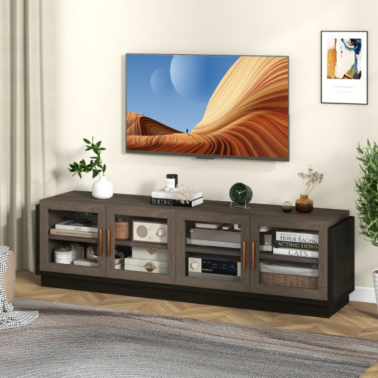 Large TV Stand for TVs up to 75 Inch with 4 Tempered Glass Doors for Living Room-Gray