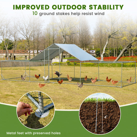 Large Walk-in Metal Chicken Coop with Cover for Farm Backyard