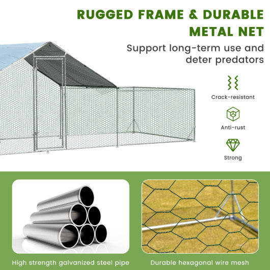 Large Walk-in Metal Chicken Coop with Cover for Farm Backyard