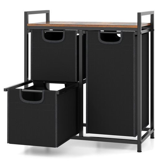 Laundry Basket Organizer Dirty Clothes Hamper with Shelf and 3 Removable Bags-Rustic Brown