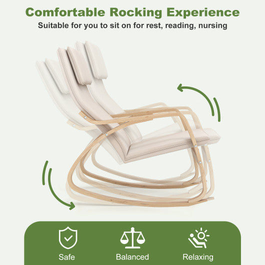 Stable Wooden Frame Leisure Rocking Chair with Removable Upholstered Cushion-Beige