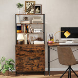 Letter Size Lateral File Cabinet with Lock and Bookshelf-Rustic Brown
