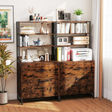 Letter Size Lateral File Cabinet with Lock and Bookshelf-Rustic Brown