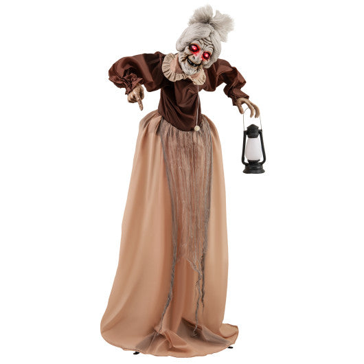 Life-Size Halloween Animatronic Moving and Talking Old Lady Hag Prop