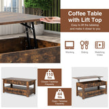 Lift Top Coffee Table with 2 Storage Drawers and Hidden Compartment-Rustic Brown