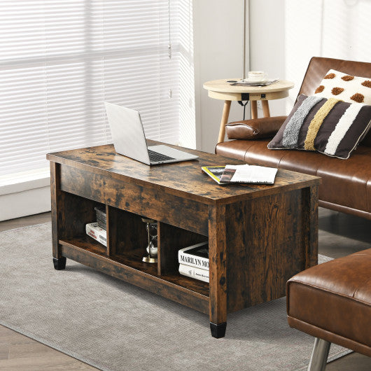 Lift Top Coffee Table with Hidden Storage Compartment- Brown
