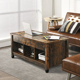 Lift Top Coffee Table with Hidden Storage Compartment- Brown