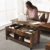 Lift Top Coffee Table with Hidden Storage Compartment- Brown