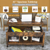 Lift Top Coffee Table with Hidden Storage Compartment- Brown