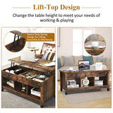 Lift Top Coffee Table with Hidden Storage Compartment- Brown