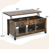 Lift Top Coffee Table with Hidden Storage Compartment- Brown