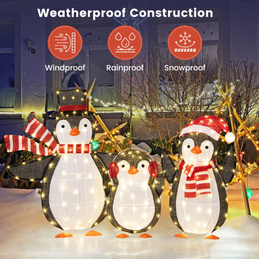 Light up Penguins Christmas Decorations with 194 LED Lights and Zip Ties