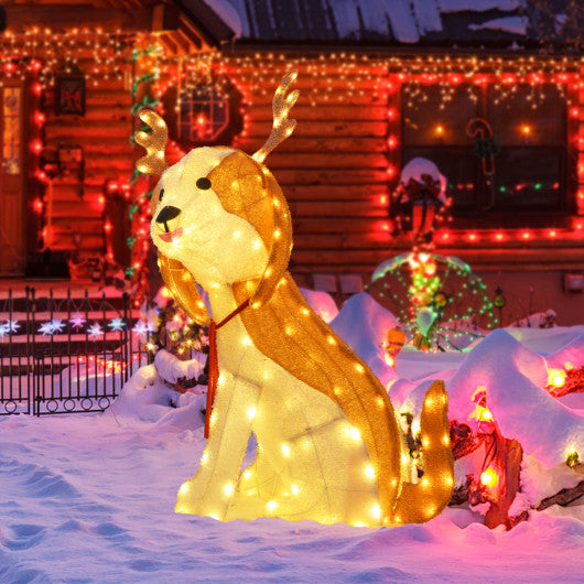 Lighted Christmas Dog with LED Lights Ground Stakes and Cable Tiers