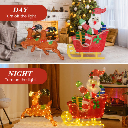 Lighted Christmas Santa on Sleigh with Reindeer and LED Lights