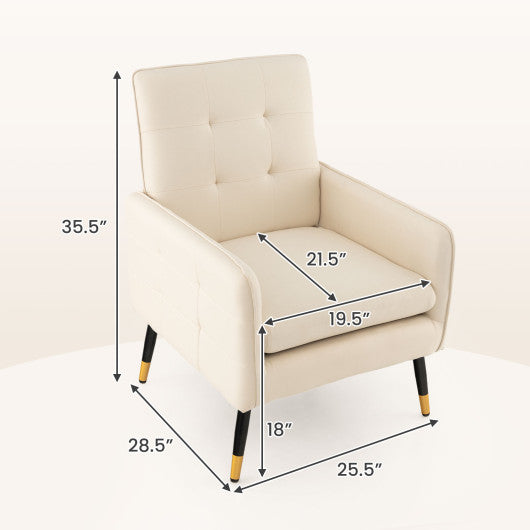 Linen Fabric Accent Chair with Removable Seat Cushion-White