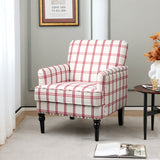 Modern Upholstered Padded Accent Chair with Rubber Wood Legs-Red