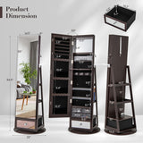 Lockable 360° Swivel Jewelry Cabinet with Full-Length Mirror LED Lights-Dark Brown