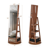 Lockable 360° Swivel Jewelry Cabinet with Full-Length Mirror LED Lights-Walnut