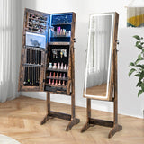 Lockable Jewelry Armoire Standing Cabinet with Lighted Full-Length Mirror-Rustic Brown