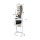 Lockable Jewelry Armoire Standing Cabinet with Lighted Full-Length Mirror-White