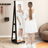 64 Inches Lockable Jewelry Cabinet Armoire with Built-in Makeup Mirror-Black